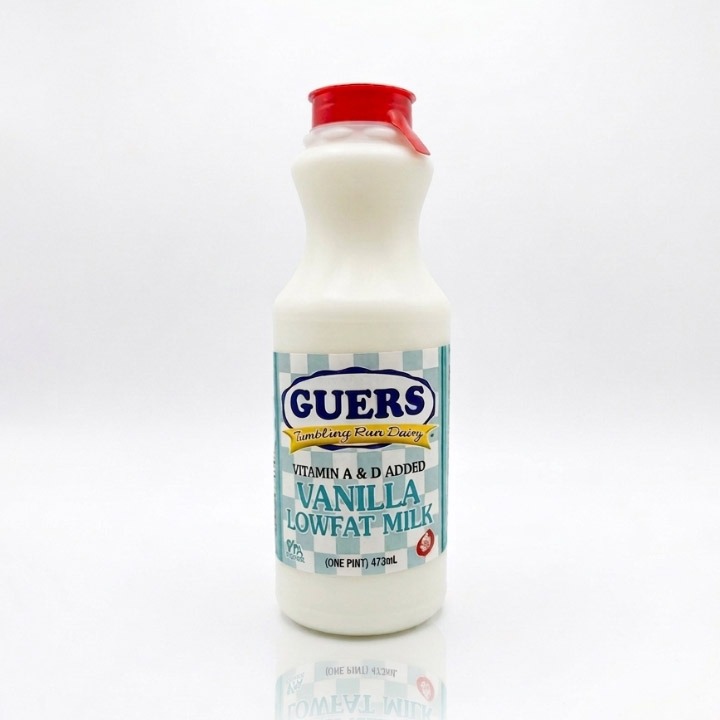 guers tumbling run dairy vanilla lowfat milk pint bottle